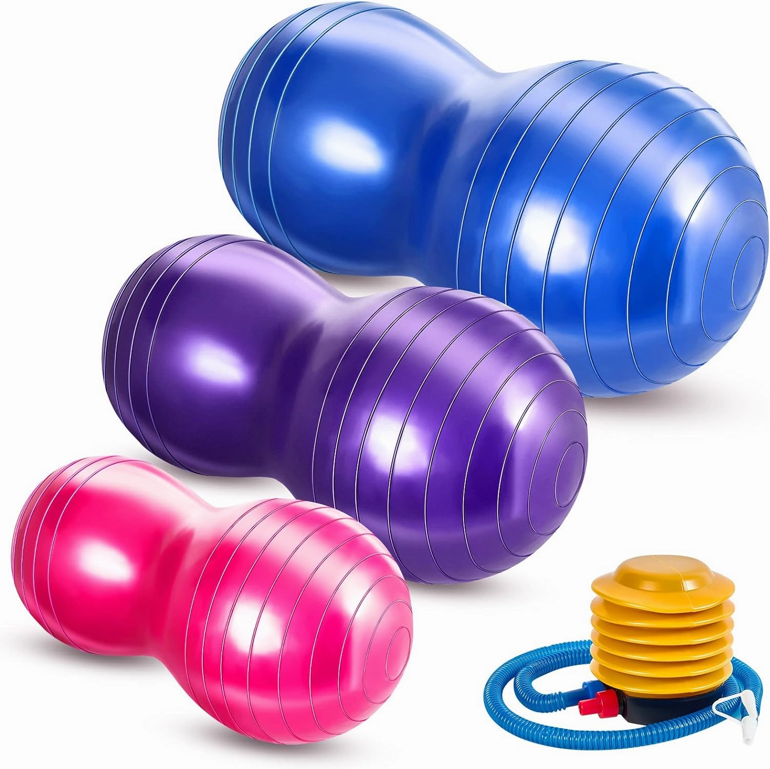Jexine 3-Piece Anti-Burst Peanut Exercise Ball Set - Yoga Balance Stability Ball for Home Gym, Pregnancy, Labor, and Physical Therapy, Includes 1 Pump, 3 Size Options