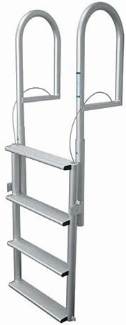 JIF Marine Retractable Sliding Dock Lift Ladder – 4-Step Aluminum Dock Ladder with Extra-Wide 4" Steps, Lift-Up Storage Design, and Double Ring Lock – 750 lb Capacity