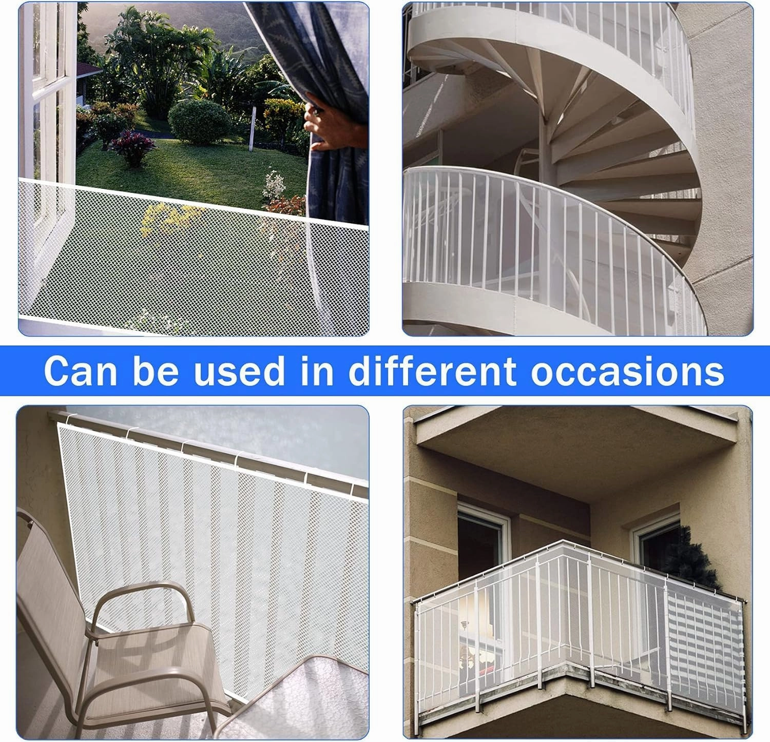 JIFTOK Baby Gate for Stairs, Banister Guard for Kids, Pets, Toys, 15ft L x 2.66 ft H, Mesh Netting Safety Net for Balcony Rail Stair, Stairway Net Baby Safety Products for Indoor & Outdoor (White)