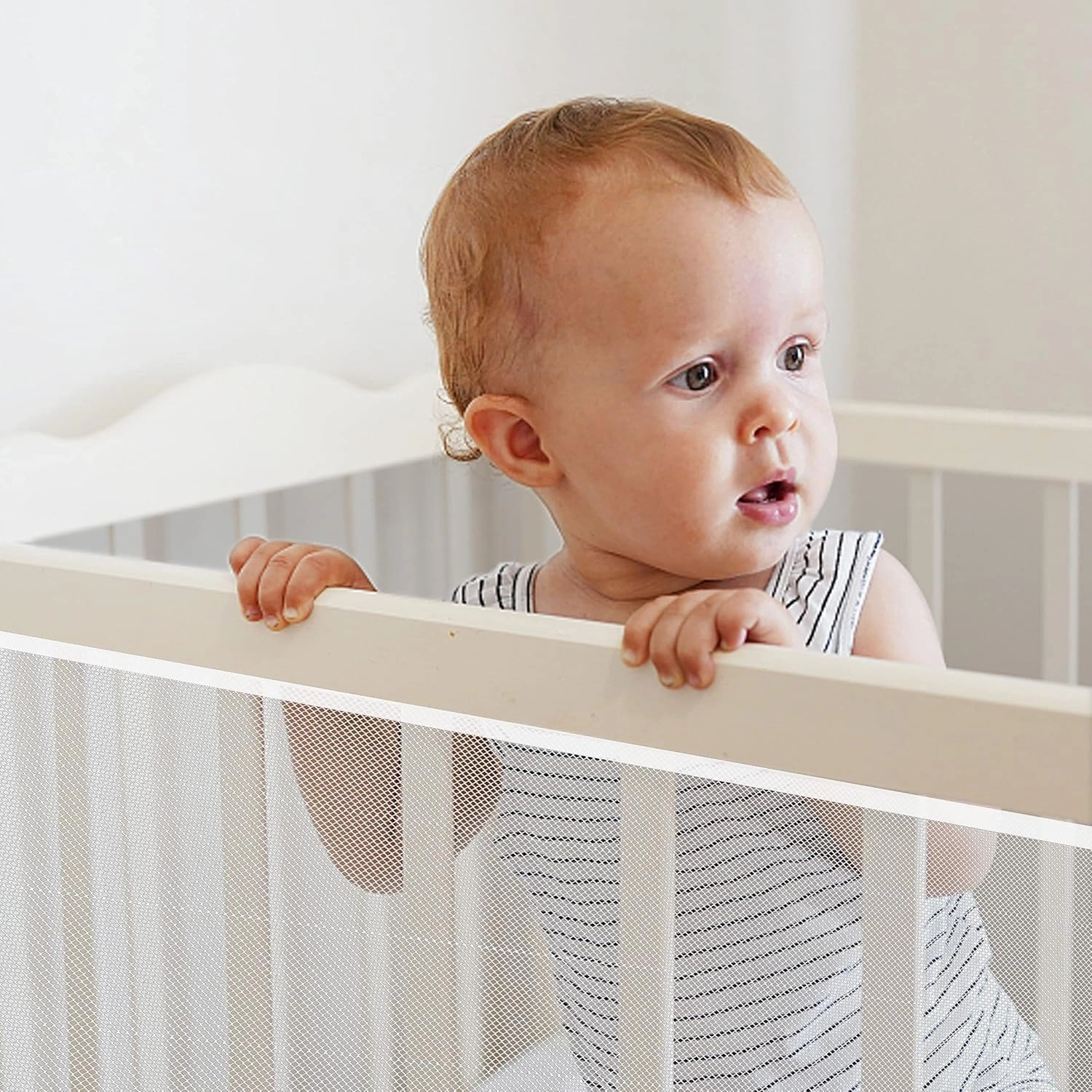 JIFTOK Baby Gate for Stairs, Banister Guard for Kids, Pets, Toys, 15ft L x 2.66 ft H, Mesh Netting Safety Net for Balcony Rail Stair, Stairway Net Baby Safety Products for Indoor & Outdoor (White)