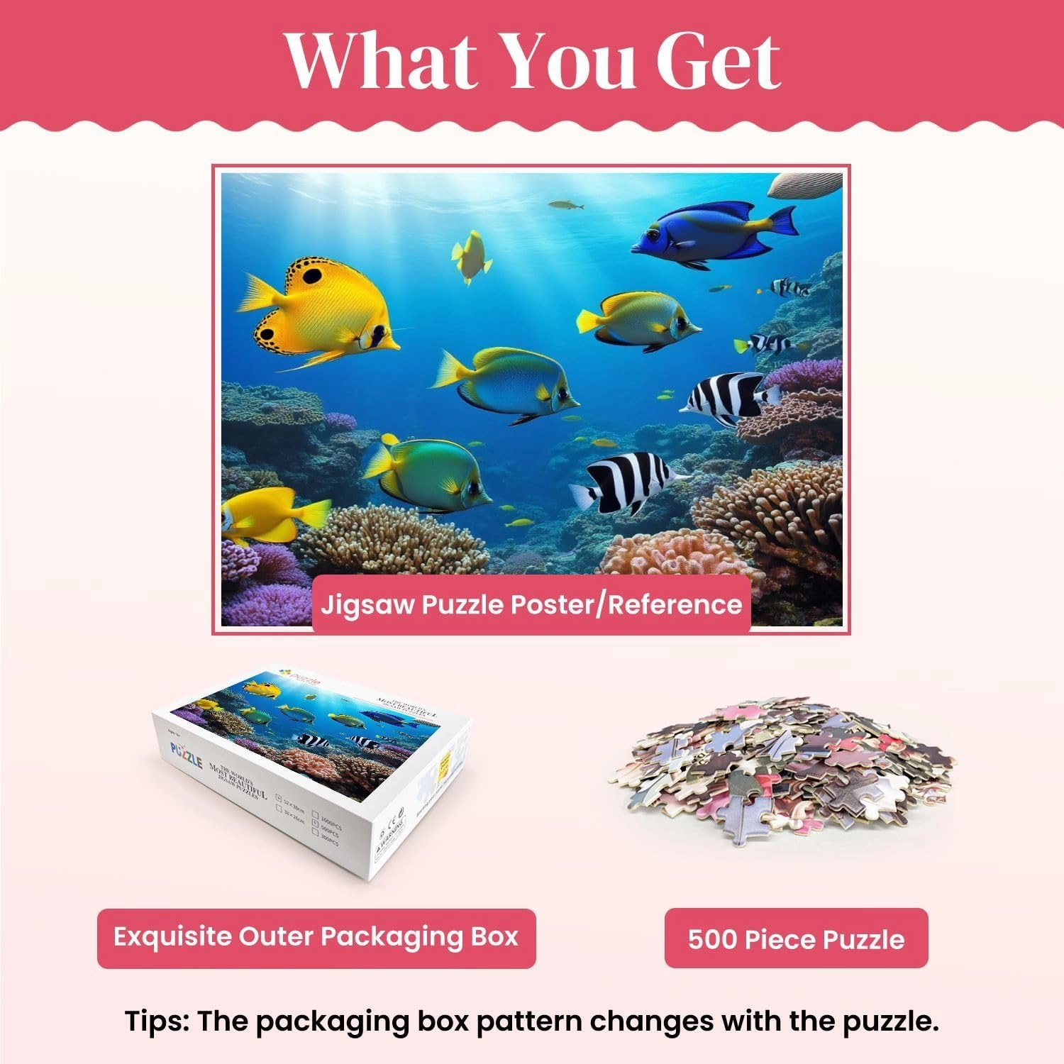 Jigsaw Puzzles Wooden Jigsaw Toy Family Game Wall Decor for Adults Teens,Tropical Fish Coral Underwater Ocean Sunshine Marine Reefs Bright Blue