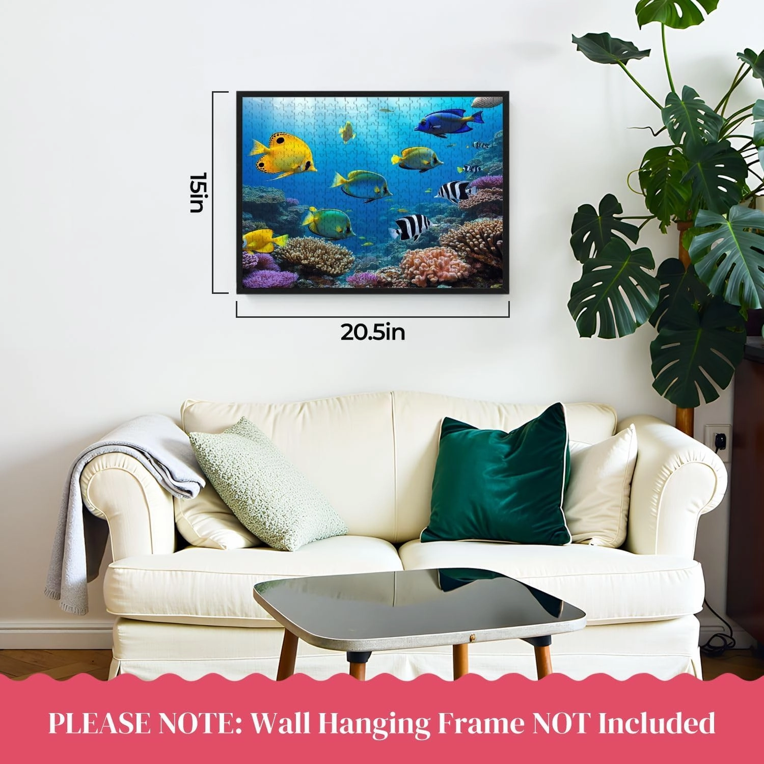 Jigsaw Puzzles Wooden Jigsaw Toy Family Game Wall Decor for Adults Teens,Tropical Fish Coral Underwater Ocean Sunshine Marine Reefs Bright Blue
