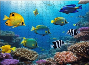 Jigsaw Puzzles Wooden Jigsaw Toy Family Game Wall Decor for Adults Teens,Tropical Fish Coral Underwater Ocean Sunshine Marine Reefs Bright Blue