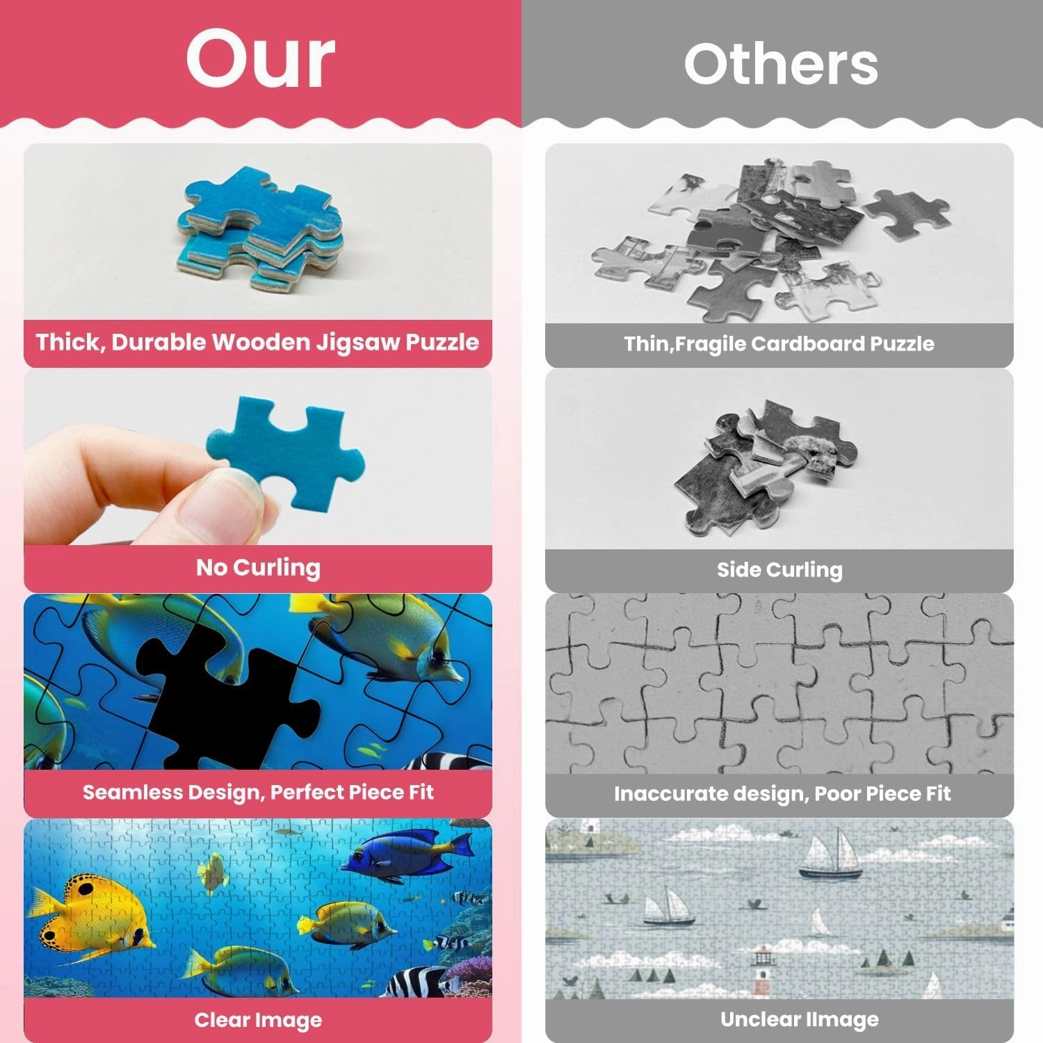 Jigsaw Puzzles Wooden Jigsaw Toy Family Game Wall Decor for Adults Teens,Tropical Fish Coral Underwater Ocean Sunshine Marine Reefs Bright Blue