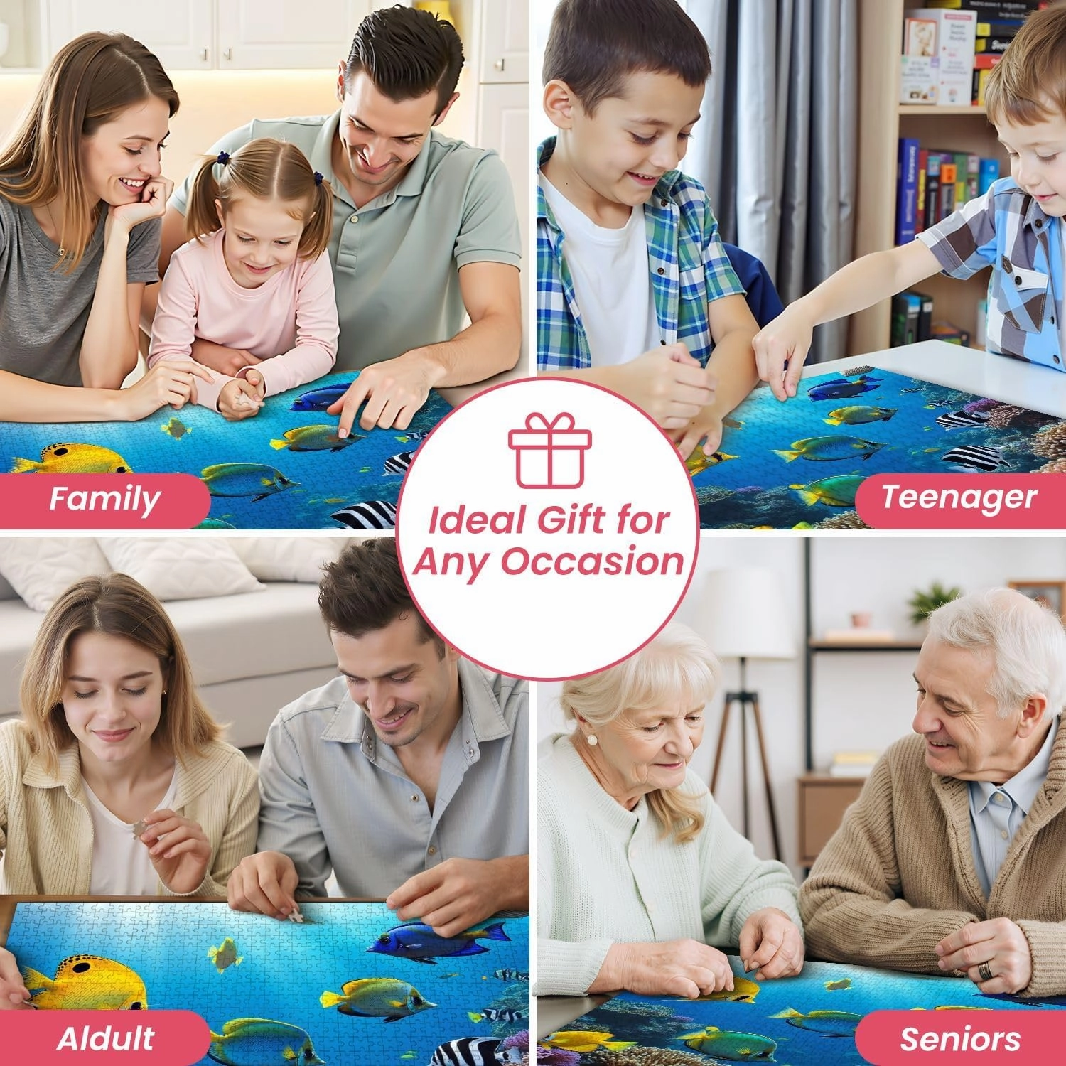 Jigsaw Puzzles Wooden Jigsaw Toy Family Game Wall Decor for Adults Teens,Tropical Fish Coral Underwater Ocean Sunshine Marine Reefs Bright Blue