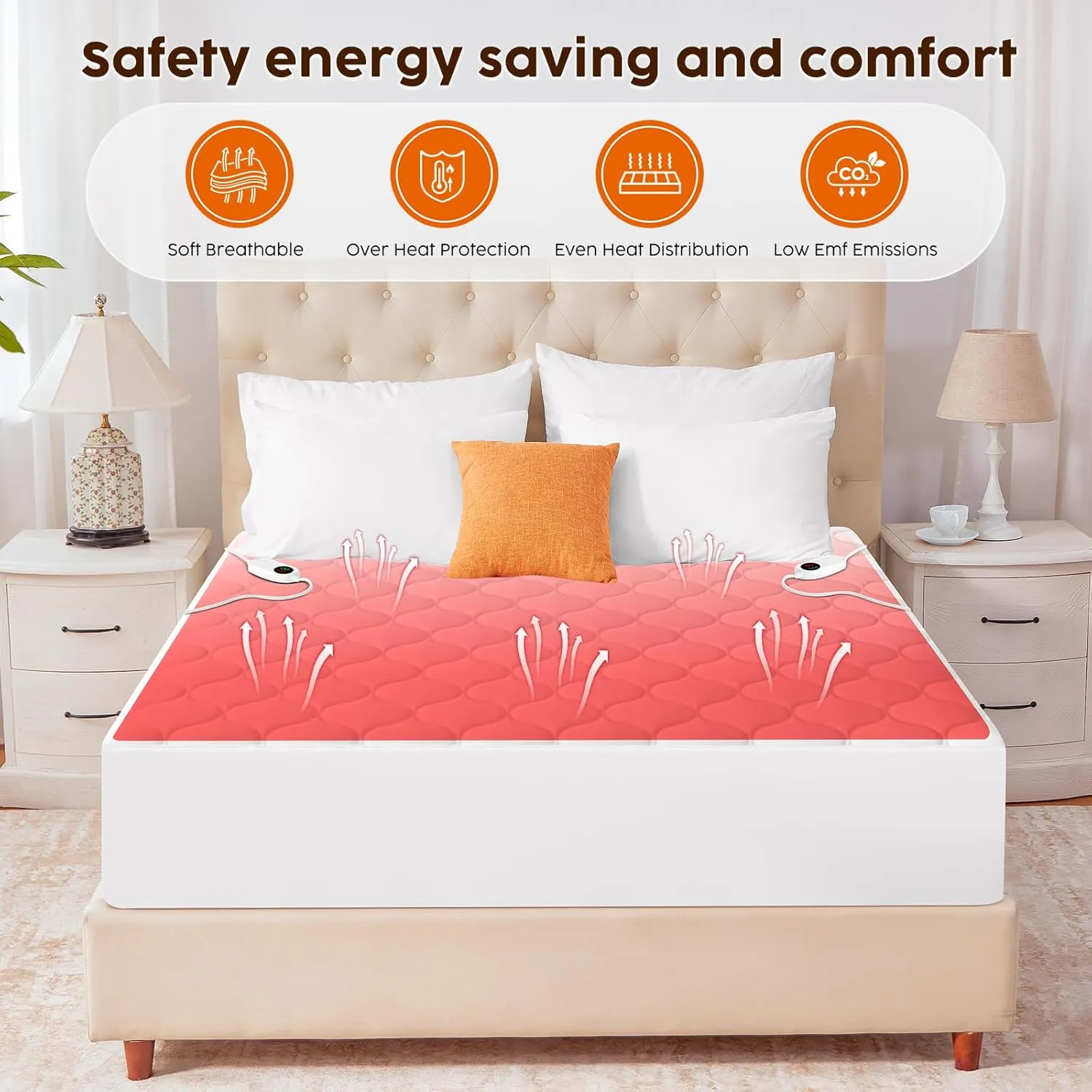 JinJeeo Heated Mattress Pad Cal King Electric Mattress Pads Electric Bed Warmer Fit up to 21" with 11 Heat Settings Dual Controller 9 Hours Auto Shut Off, White