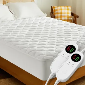 JinJeeo Heated Mattress Pad Cal King Electric Mattress Pads Electric Bed Warmer Fit up to 21" with 11 Heat Settings Dual Controller 9 Hours Auto Shut Off, White