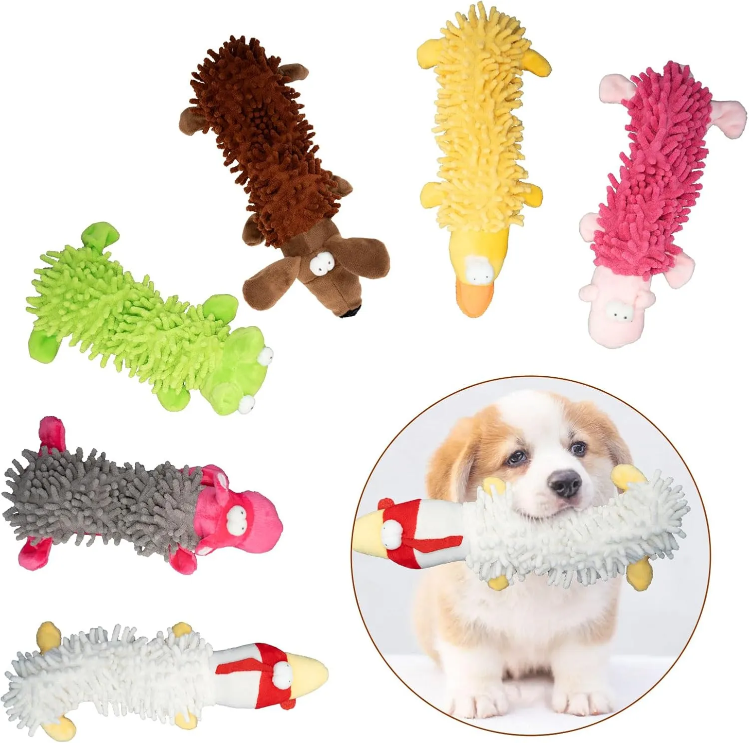 JMZDS&JL Dog Squeak Toys, Puppy Teething Toy, Dog Chewing Toys for Puppies, Medium Size Dogs, Plush Stuffed Crinkle Pet Chew Toys, Texture Exploration, Stuffed Animals for Dogs.（6pack）