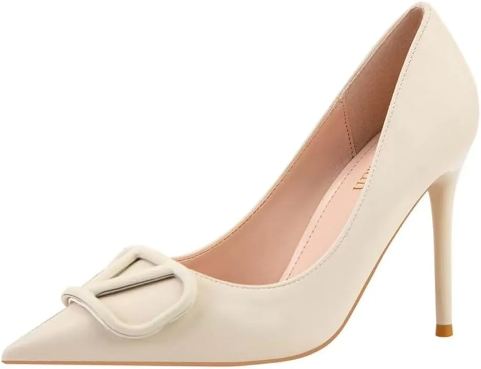 JOEupin Women Pointed Toe Pumps Mid-Heel Pumps Formal Wedding Bridal Classic Stiletto Heel