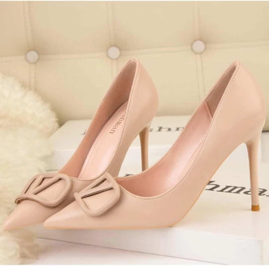 JOEupin Women Pointed Toe Pumps Mid-Heel Pumps Formal Wedding Bridal Classic Stiletto Heel