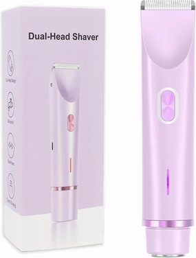 Joigivit 2 in 1 Bikini Trimmer for Women Dual Head Shaver Electric Razors Lady Pubic Hair, Ipx7 Waterproof Bikini Underarm Arm Leg Face Body Light Pink
