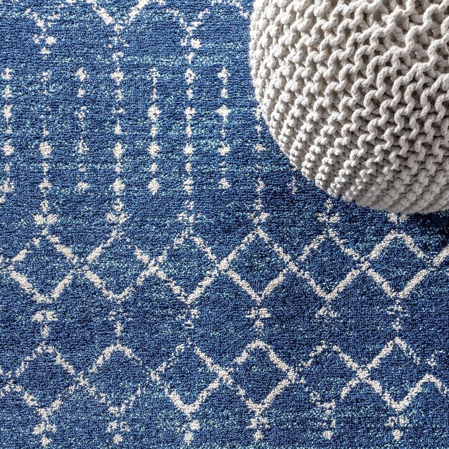 JONATHAN Y MOH101A-210 Moroccan Hype Boho Vintage Diamond Indoor Runner Rug Bohemian Easy -Cleaning Bedroom Kitchen Living Room Non Shedding, 2 X 10, Blue/White