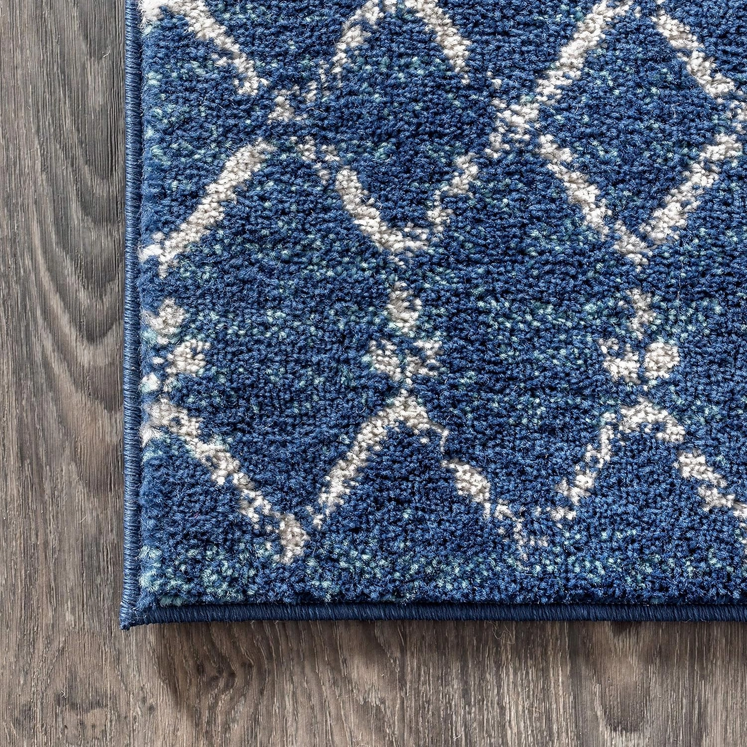JONATHAN Y MOH101A-210 Moroccan Hype Boho Vintage Diamond Indoor Runner Rug Bohemian Easy -Cleaning Bedroom Kitchen Living Room Non Shedding, 2 X 10, Blue/White