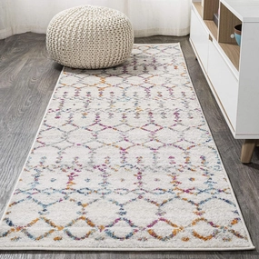 JONATHAN Y MOH101E-210 Moroccan Hype Boho Vintage Diamond Indoor Runner Rug Bohemian Easy-Cleaning Bedroom Kitchen Living Room Non Shedding, 2 X 10, Ivory/Multi