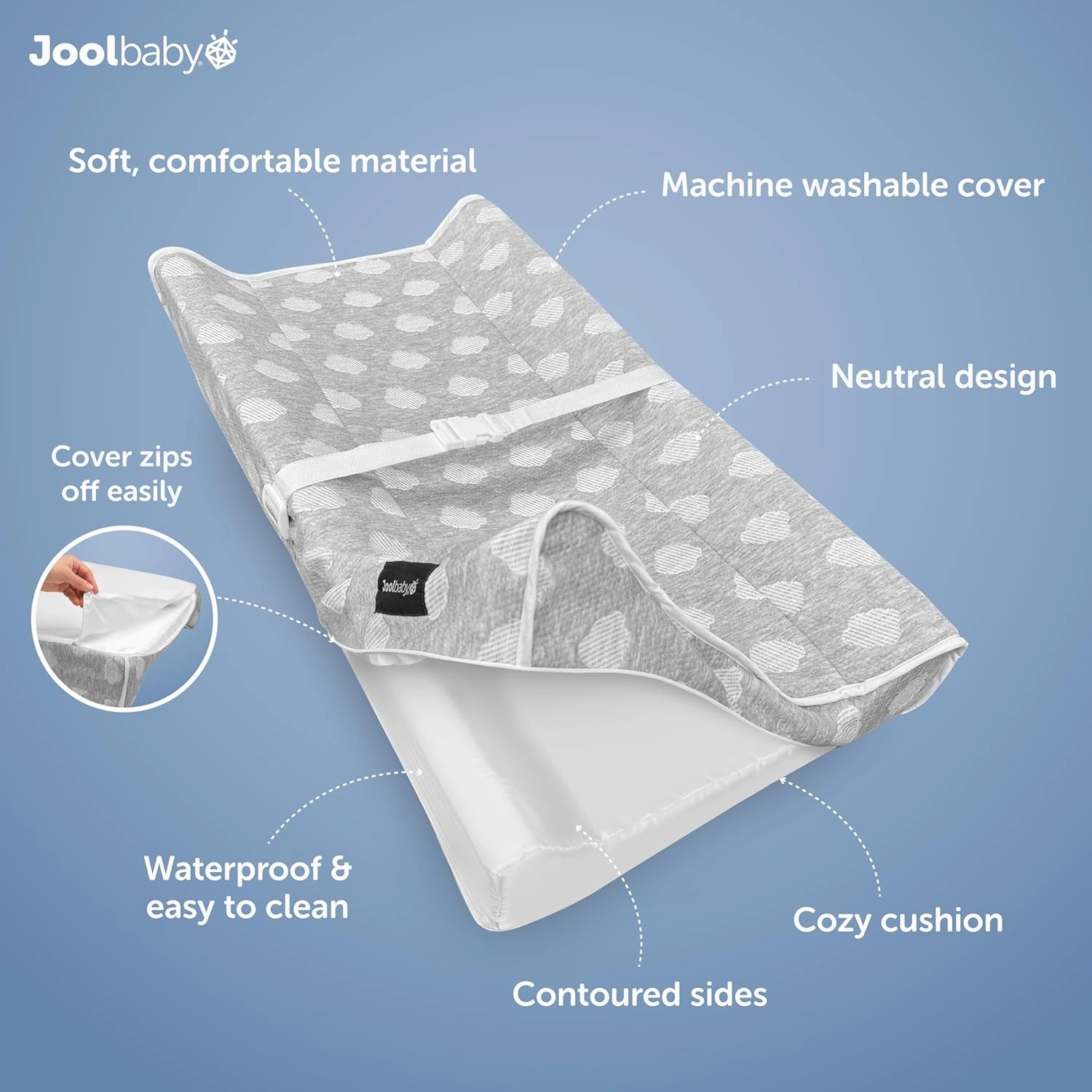 Jool Baby Soft Changing Pad   Washable Cover, Non-Slip - Fits Standard Changing Tables & Dressers (Gray)