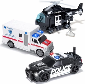 JOYIN Toddler Truck Toys for 3 4 5 6 7 Year Old Boys - Police Car Toy Set, Emergency Vehicle Playset, Friction Powered Car with Lights and Sounds, Christmas Birthday Gifts for Boys Girls Age 3-9