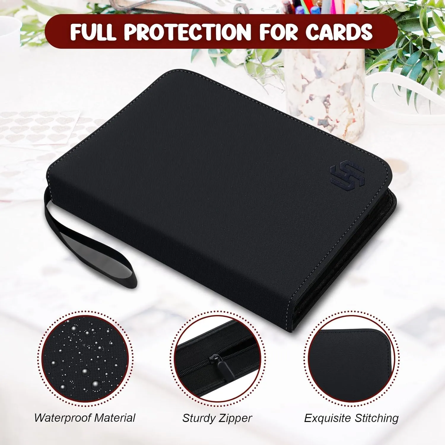 Jumbo Card Binder, HYMENEX 80 Pockets Trading Card Binder with 40 Removable Double Sided Jumbo Cards Sleeves and Zipper for Oversized Cards - Portable & Lightweight 5.4" x 7.5" (Size L)