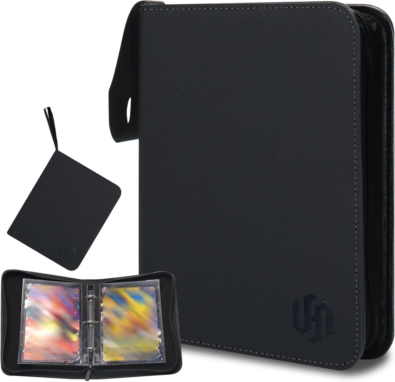 Jumbo Card Binder, HYMENEX 80 Pockets Trading Card Binder with 40 Removable Double Sided Jumbo Cards Sleeves and Zipper for Oversized Cards - Portable & Lightweight 5.4" x 7.5" (Size L)