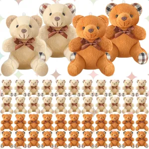 Junkin 48 Pcs Mini Stuffed Bear Bulk 4 Inch Tiny Stuffed Animal Mini Joint Small Soft Bear Doll for DIY Keychain Party Favor Wedding Decor Gift(Classic Color)