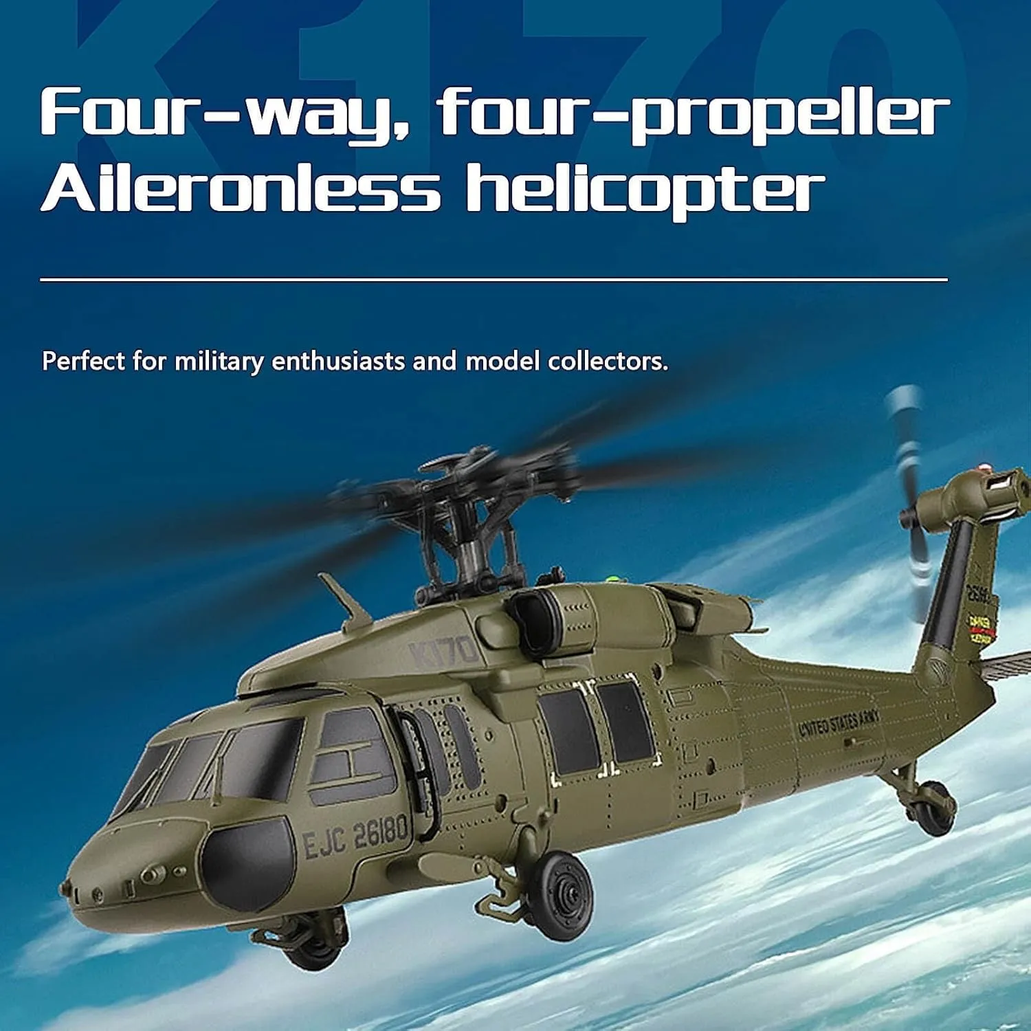 K170 UH60L RC Helicopter - Military-Grade 6-Axis Gyro Quadrotor,Brushless Motor,Stable Flight, for Adults & Beginners(1 Battery)