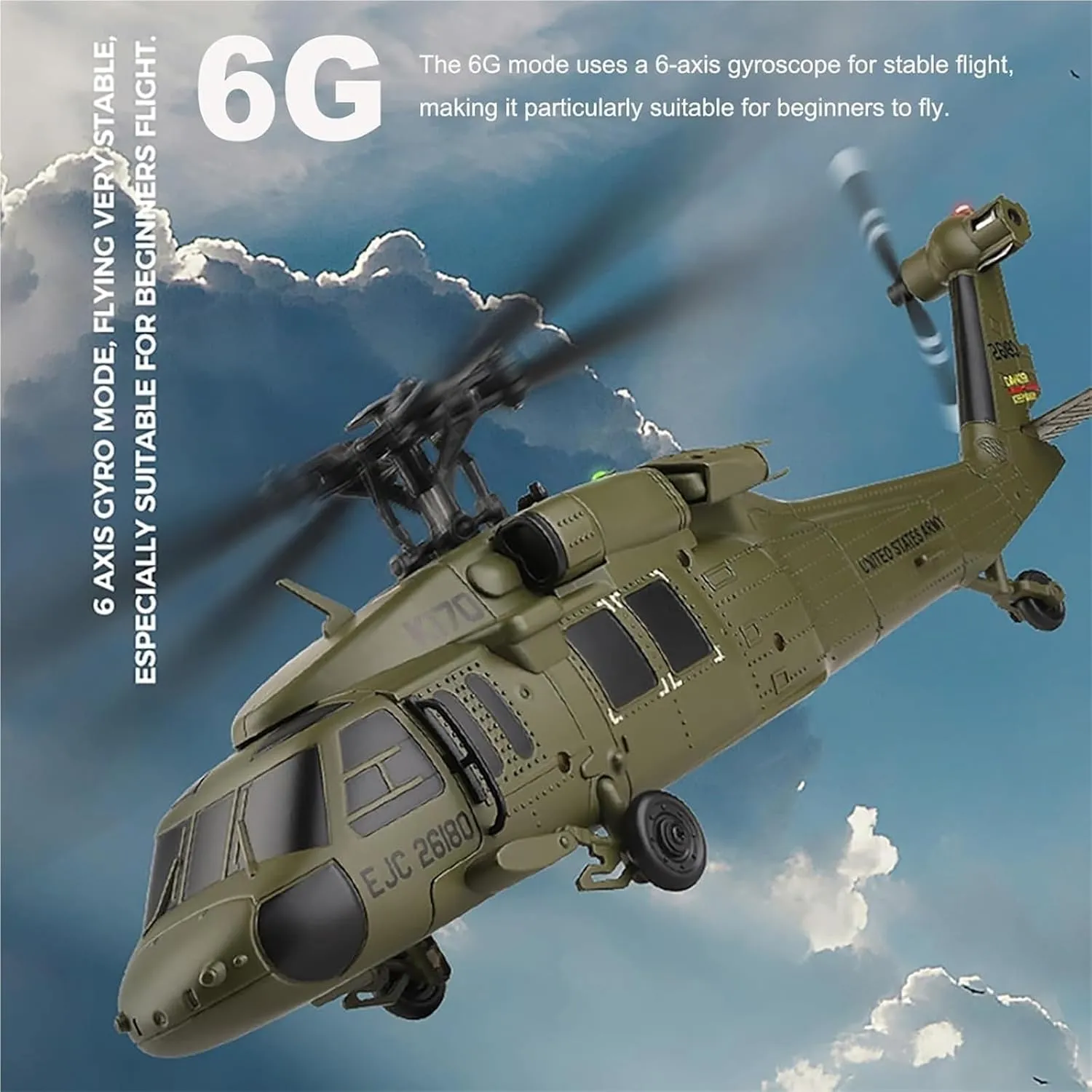 K170 UH60L RC Helicopter - Military-Grade 6-Axis Gyro Quadrotor,Brushless Motor,Stable Flight, for Adults & Beginners(1 Battery)