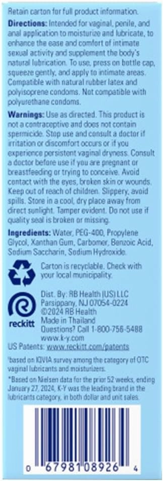 K-Y Liquid Classic Water-Based Body Friendly Formula 4.5 Fl Oz Personal Lubricant for Wetter Sex for Men, Women and Couples & Safe to Use with Latex Condoms (5 Pack)