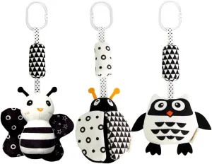 KAKIBLIN Baby Hanging Toy,3 Pack Black and White Baby Toys for 3 6 9 12 Months, High Contrast Hanging Toys,Plush Soft Stroller Rattles Toys for Boys and Girls(21CM, Ladybug,Bee & Owl)