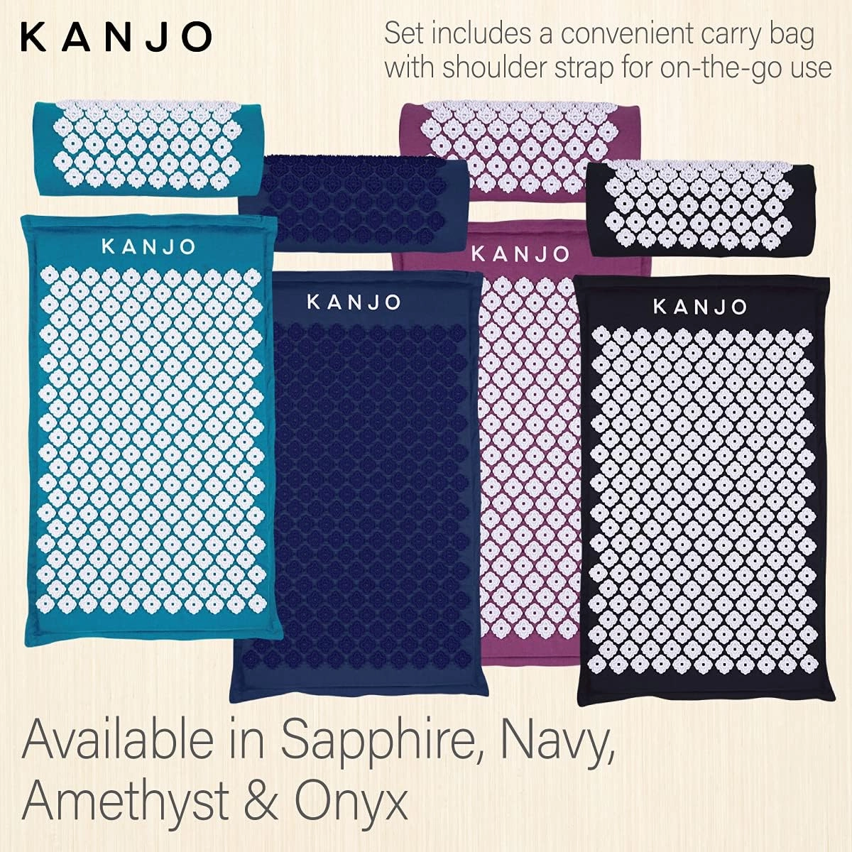 Kanjo FSA HSA Eligible Premium Acupressure Mat and Pillow Set for Back Pain Relief & Neck Pain Relief, with Memory Foam Pillow, Includes Carry Bag, Black