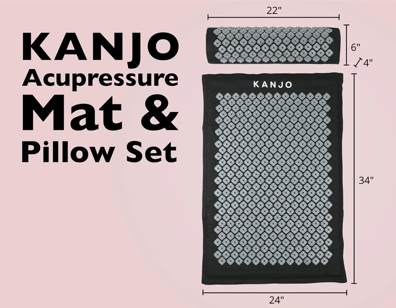 Kanjo FSA HSA Eligible Premium Large Acupressure Mat and Pillow Set for Back Pain Relief & Neck Pain Relief, with Memory Foam Pillow, Includes Carry Bag, Black XL