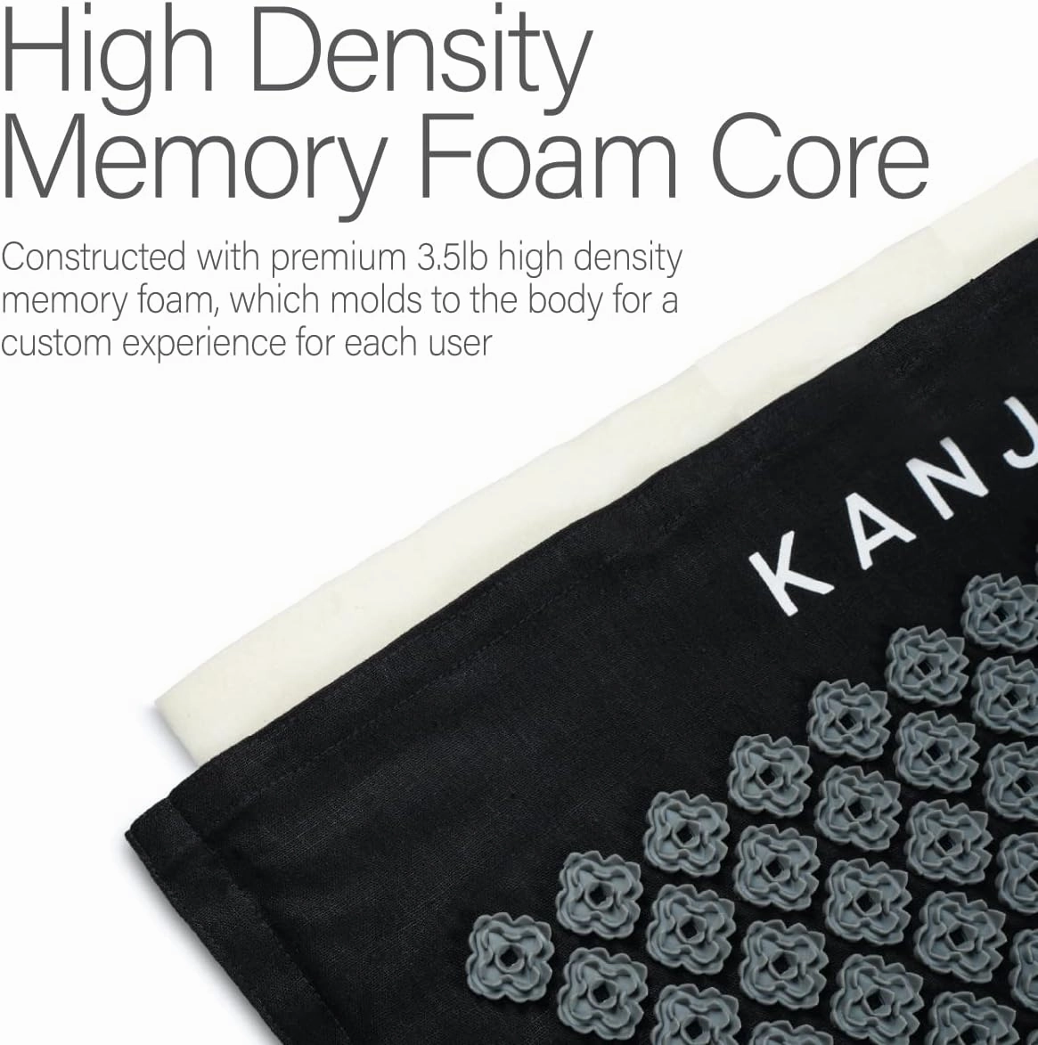 Kanjo FSA HSA Eligible Premium Large Acupressure Mat and Pillow Set for Back Pain Relief & Neck Pain Relief, with Memory Foam Pillow, Includes Carry Bag, Black XL