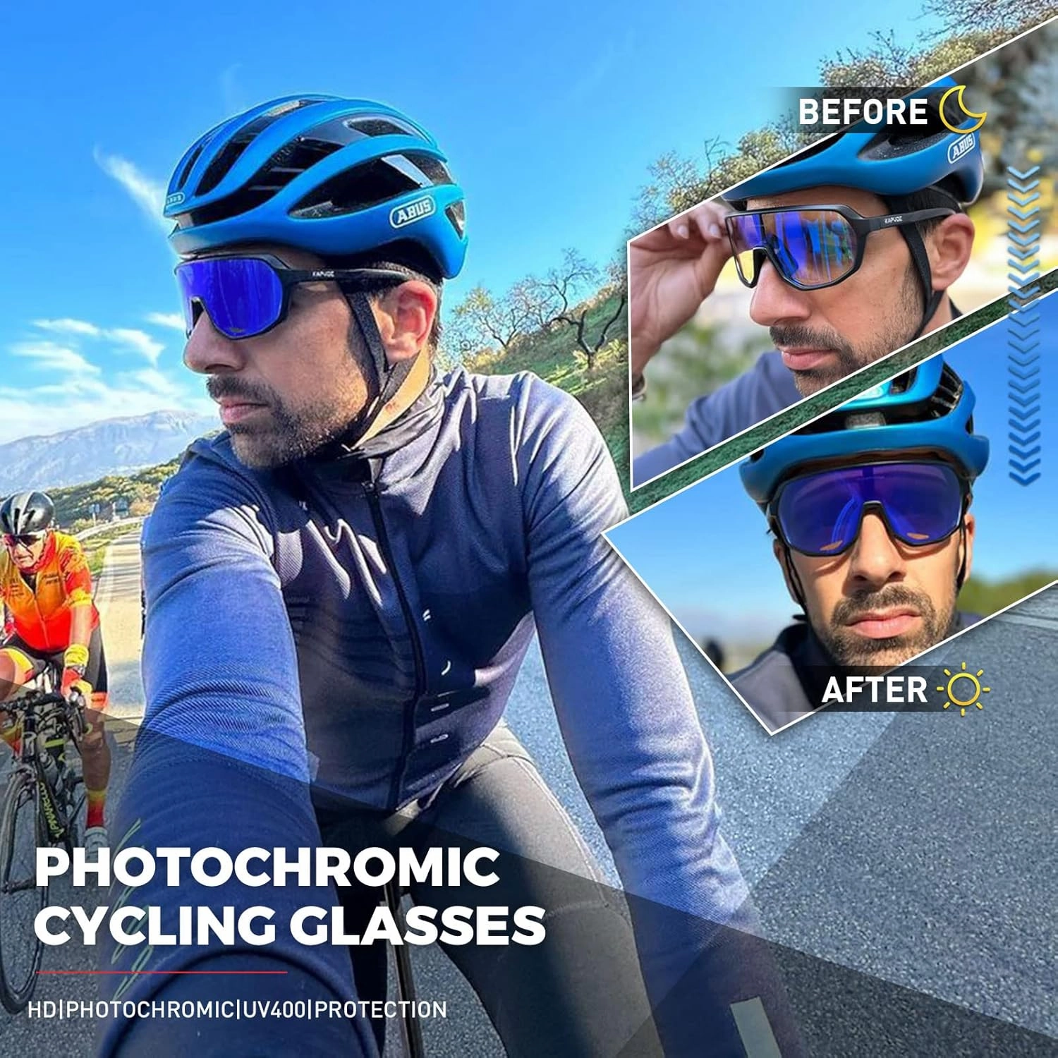 KAPVOE Photochromic Cycling Glasses for Men Women Mountain Bike Sunglasses Sports Goggles UV Protection K63