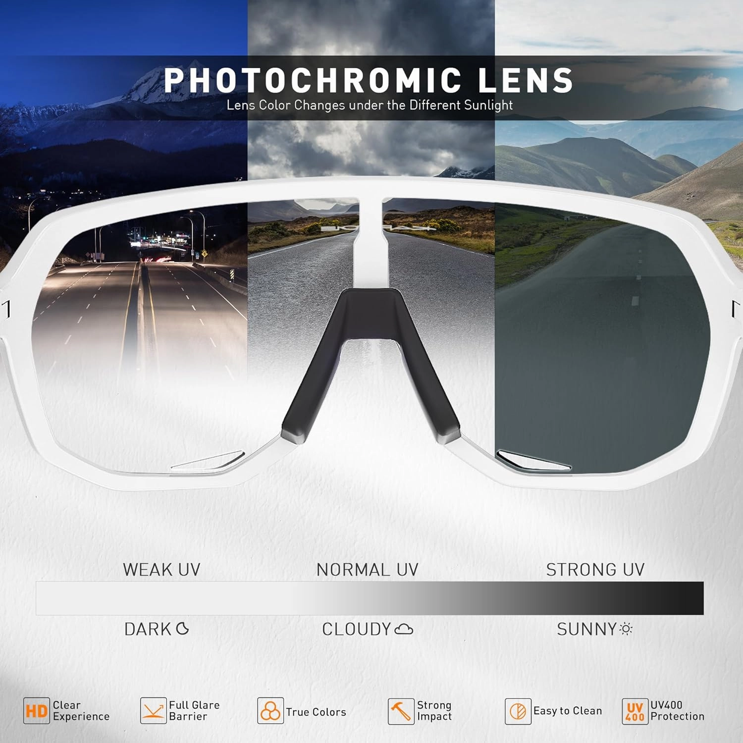 KAPVOE Photochromic Cycling Glasses for Men Women Mountain Bike Sunglasses Sports Goggles UV Protection K63