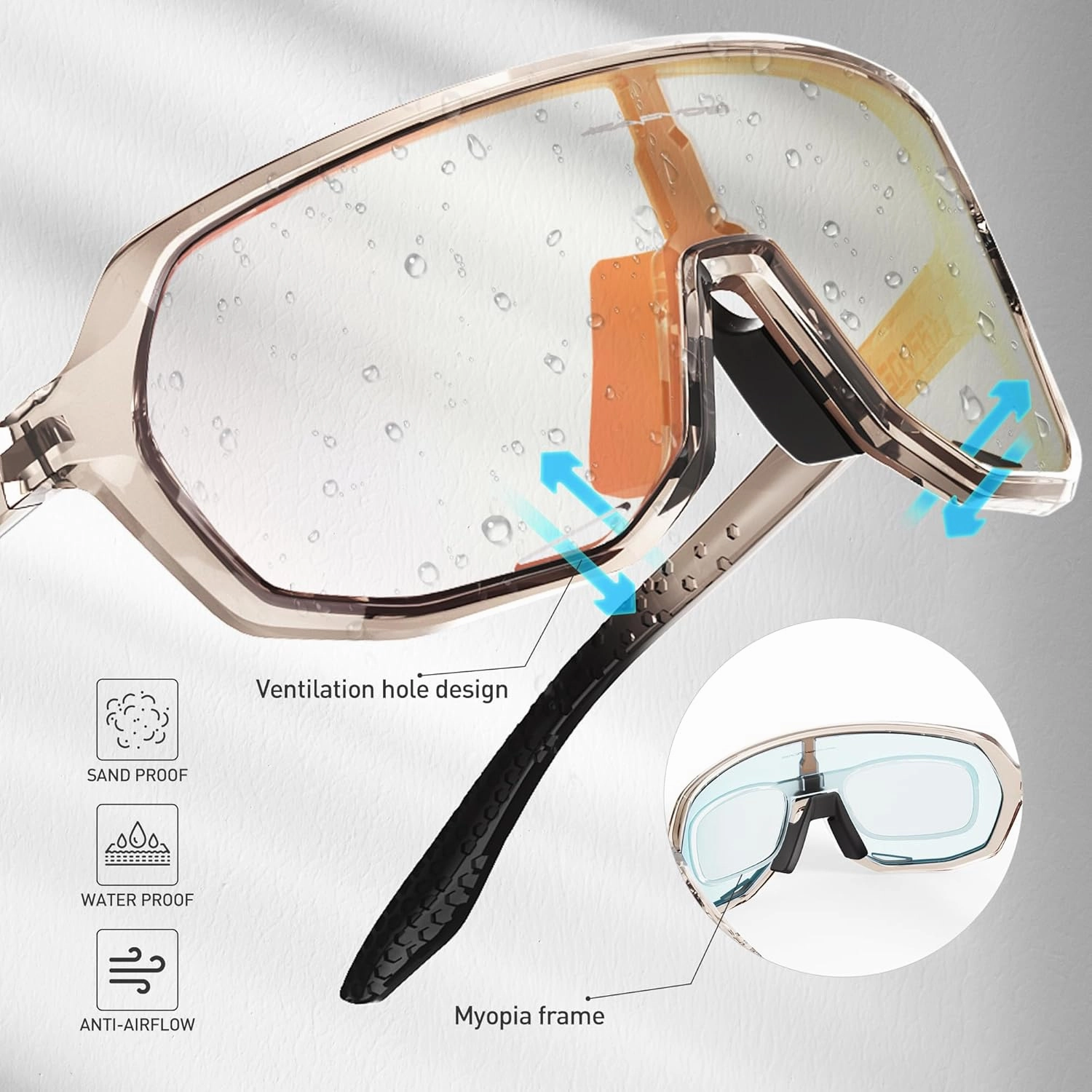 KAPVOE Photochromic Cycling Glasses for Men Women Mountain Bike Sunglasses Sports Goggles UV Protection K63
