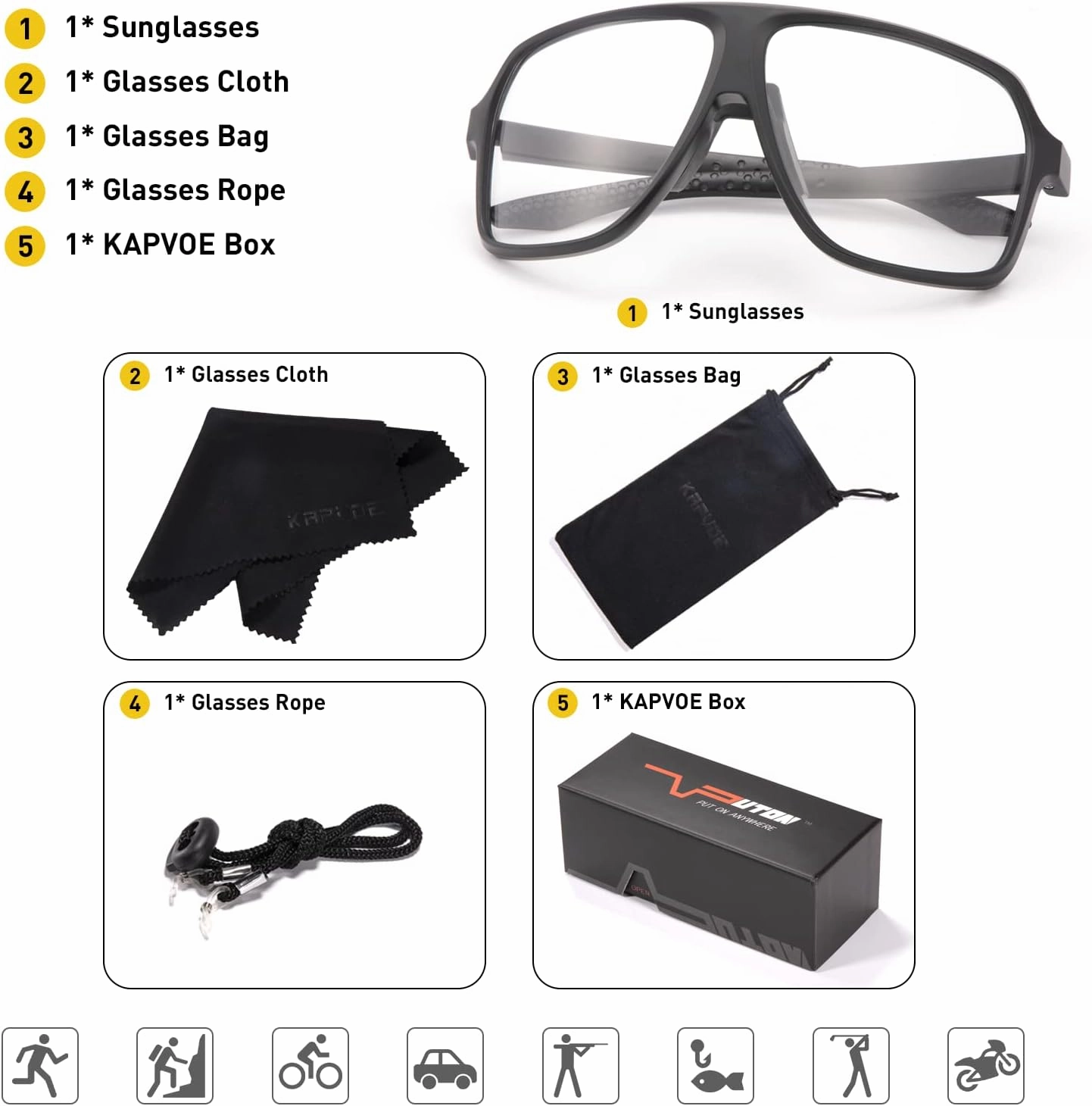 KAPVOE Photochromic Cycling Glasses for Men Women Sports Sunglasses MTB Biking Sunglasses UV Protection K64