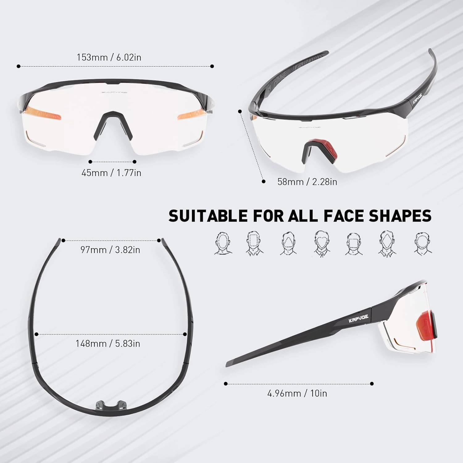 KAPVOE Photochromic Cycling Glasses Men Women Clear Mountain Bike Sunglasses Sports Sunglasses MTB Biking Baseball K91