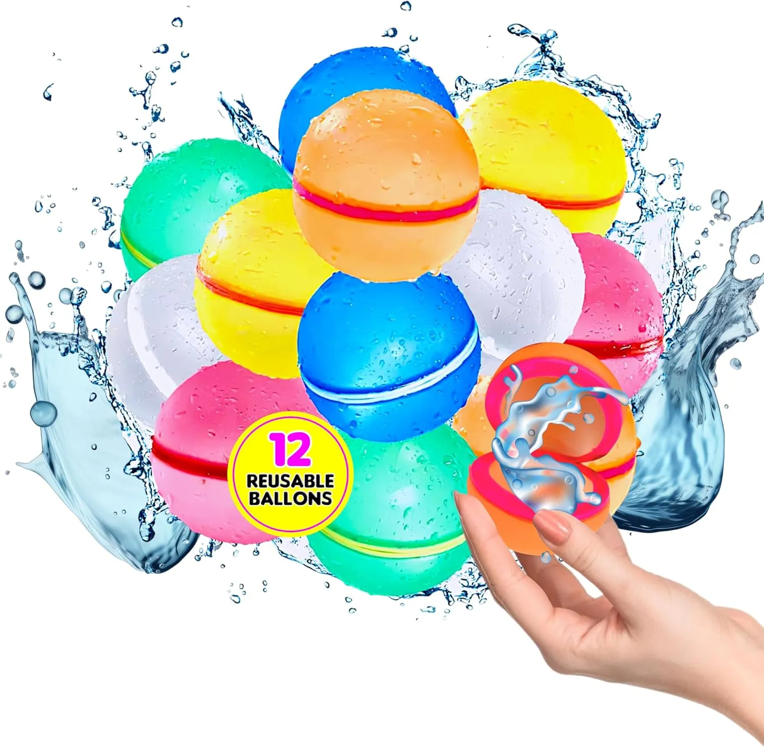 Karachy 12 Pack Reusable Water Balloons - Magnetic Design Pool Toys for Kids Ages 4-8, Beach Toys for Kids Ages 8-12, Eco-Friendly and Safe Outdoor Fun