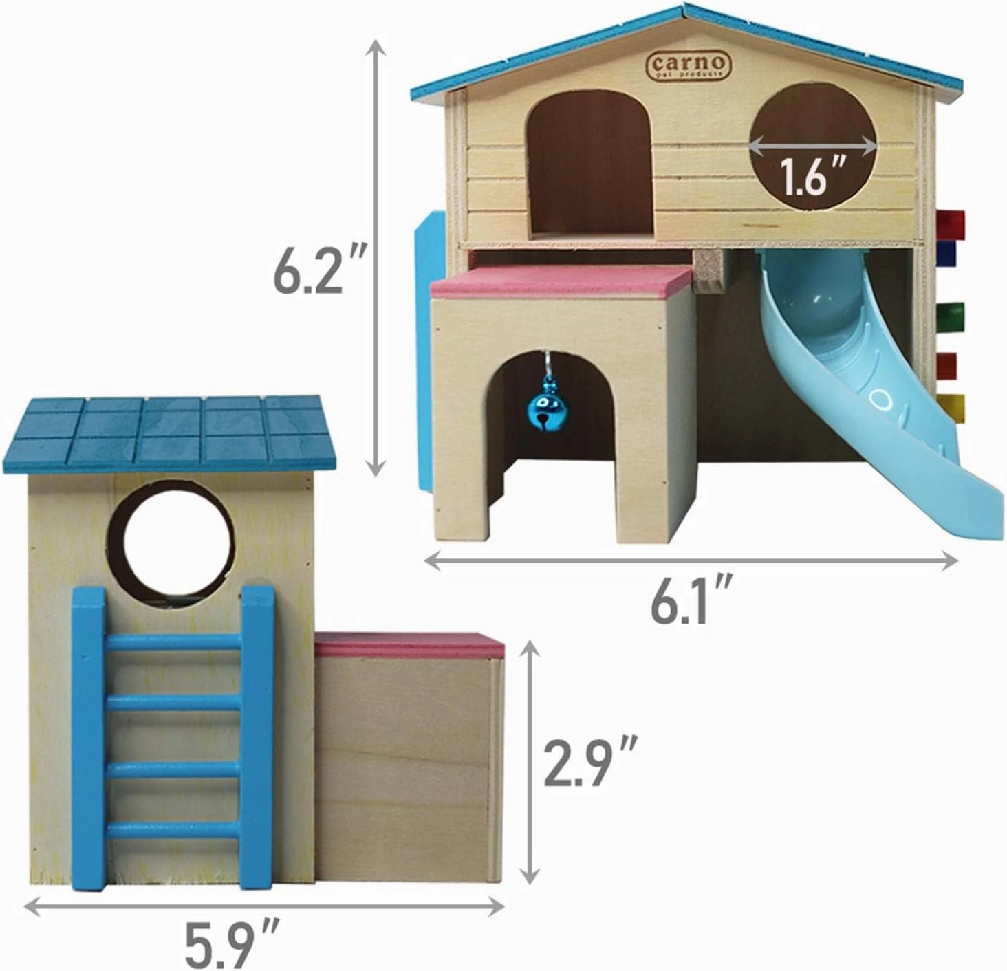 kathson Hamster House Pets Small Animal Hideout with Funny Climbing Ladder Slide Wooden Hut Play Toys Chews for Small Animals Like Dwarf Hamster and Mouse(Blue)