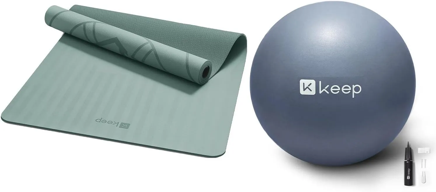 KEEP Professional Yoga Mat Non Slip for Men, 79"x39"x7mm Extra Wide & KEEP Anti-Burst Exercise Ball, Thickened Yoga Ball with Pump