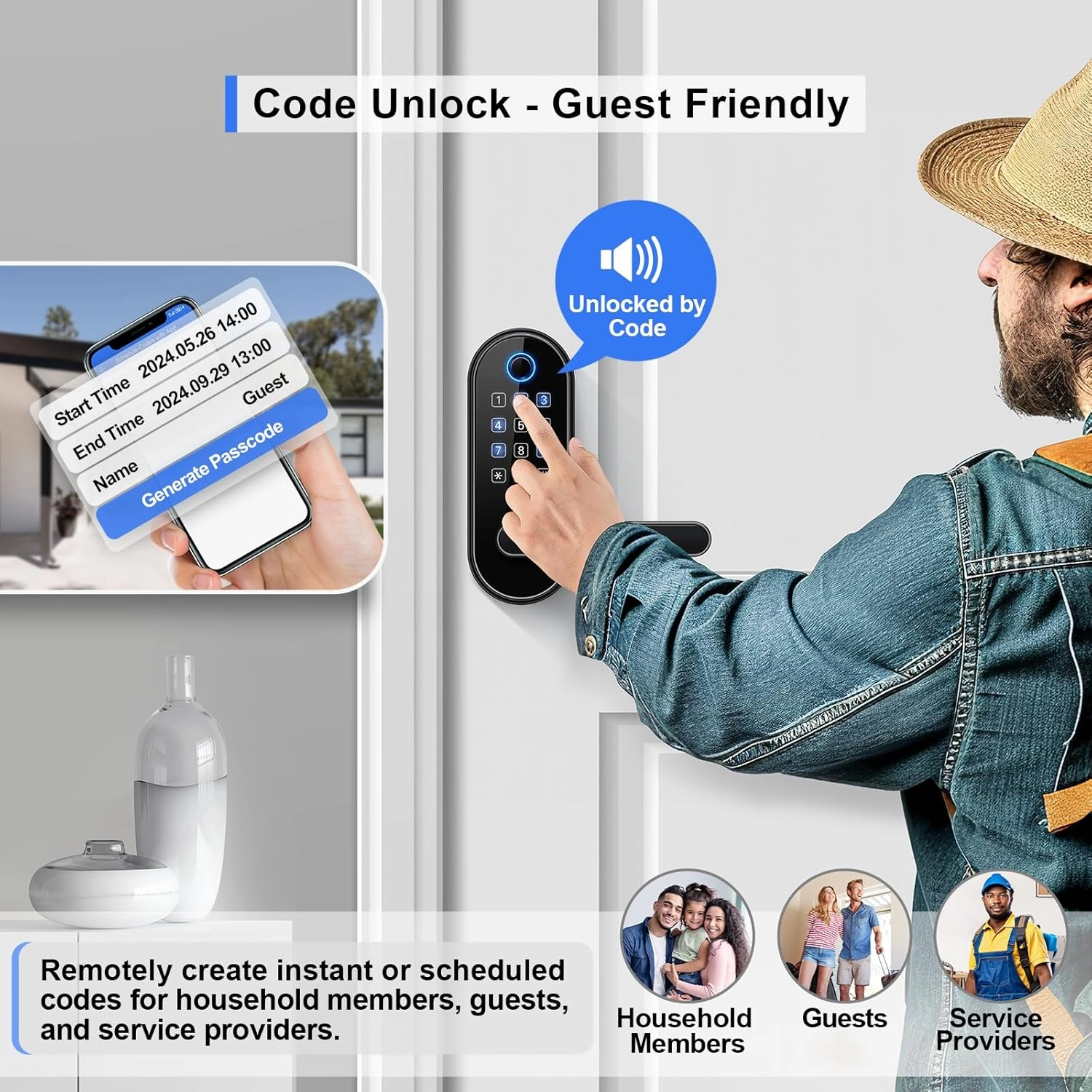 Keyless-Entry Keypad Fingerprint Smart Lock: Digital Door Lock with Code Passcode, Electronic Door Handle, Biometric Door Knob for Entry Door, Bedroom Door (Black)