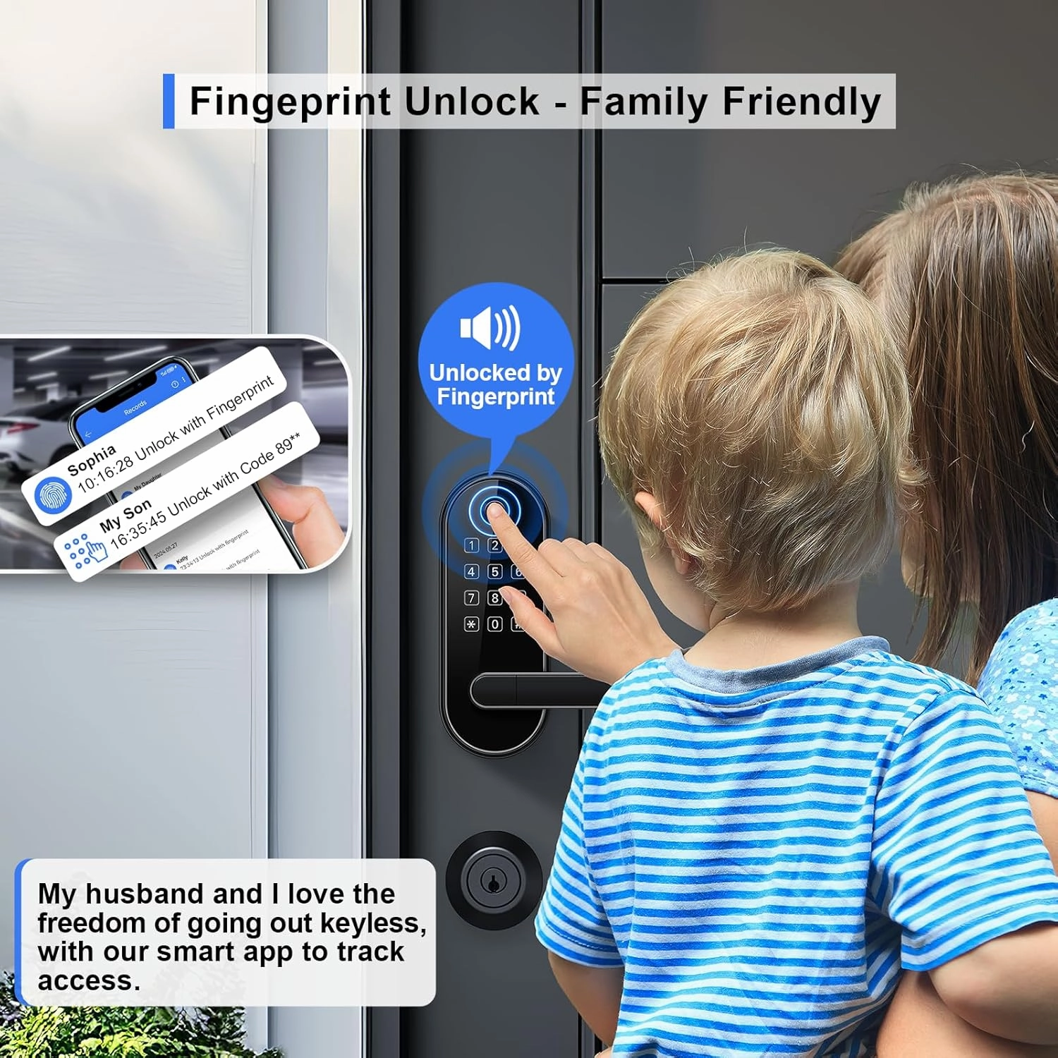 Keyless-Entry Keypad Fingerprint Smart Lock: Digital Door Lock with Code Passcode, Electronic Door Handle, Biometric Door Knob for Entry Door, Bedroom Door (Black)