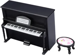 KICHOUSE 1Set Scale Miniature Piano and Stool Model Safe Material Decorative Furniture for Mini House Desktop Display