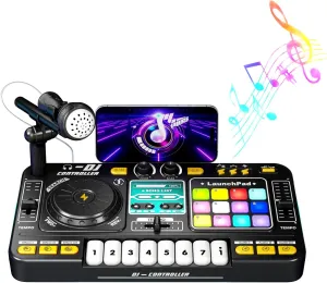 Kids DJ Mixer Table with Piano & Bluetooth - DJ Table for Toddlers 1-3-8 Musical Toys for Boys Girls - Birthday with Lights Songs
