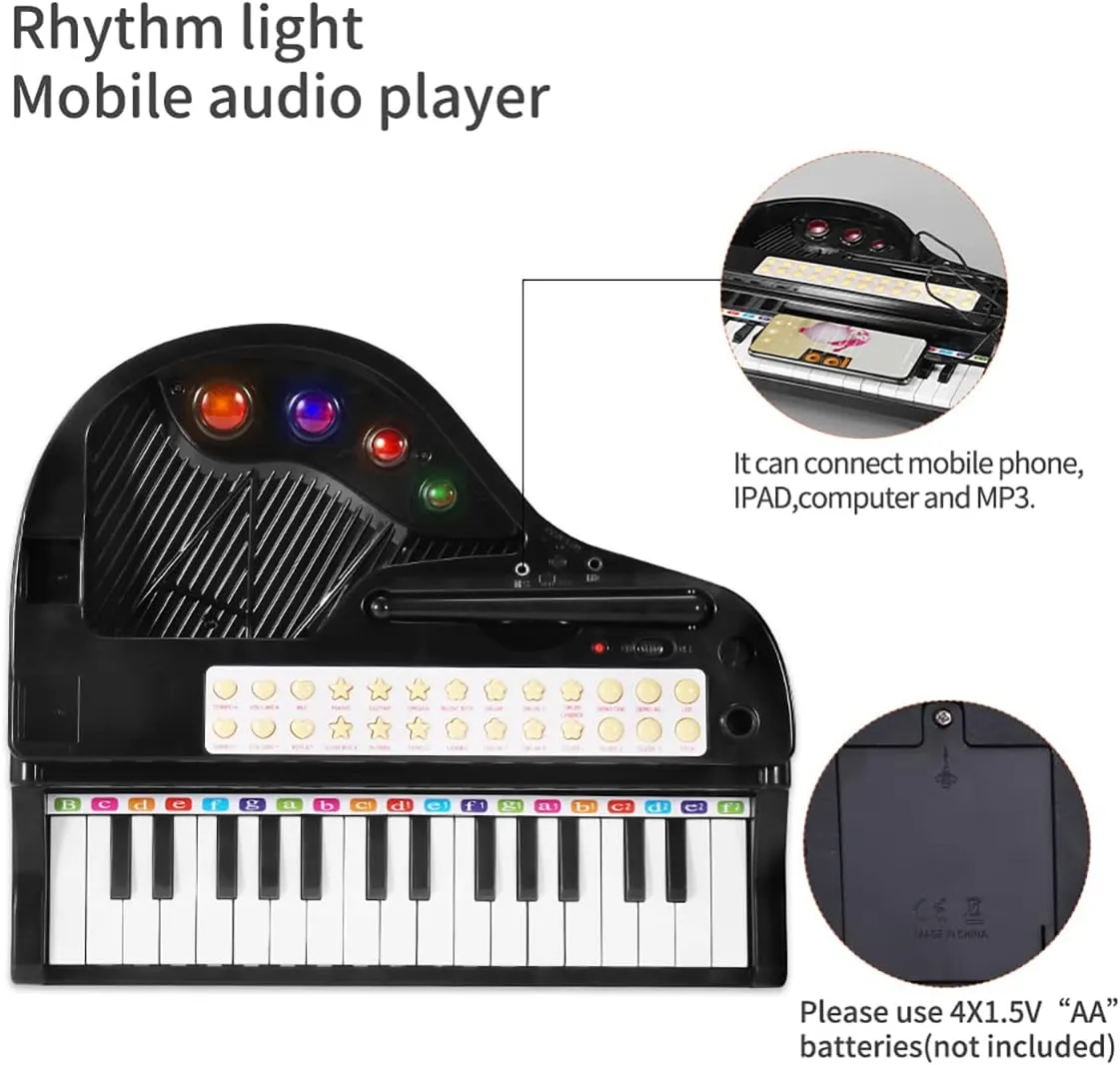 Kids Piano Keyboard Toy, Toddler Electronic Musical Instrument Educational Toy with Microphone, Multiple Sounds, Record Playback, Lights & Stool, Birthday Gift for 3 4 5 6 7 Years Old Girls