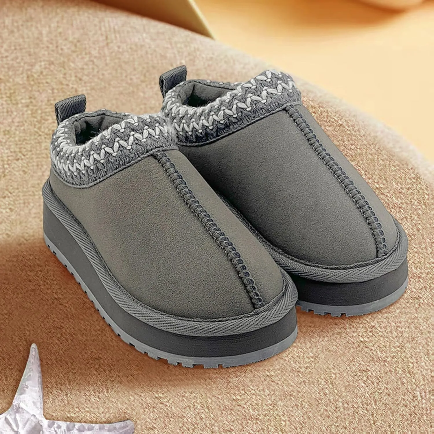 Kids Platform Slippers - Cozy Faux Fur Lined Warm Indoor Outdoor Home Plush Mini Boots for Little and Big Kids