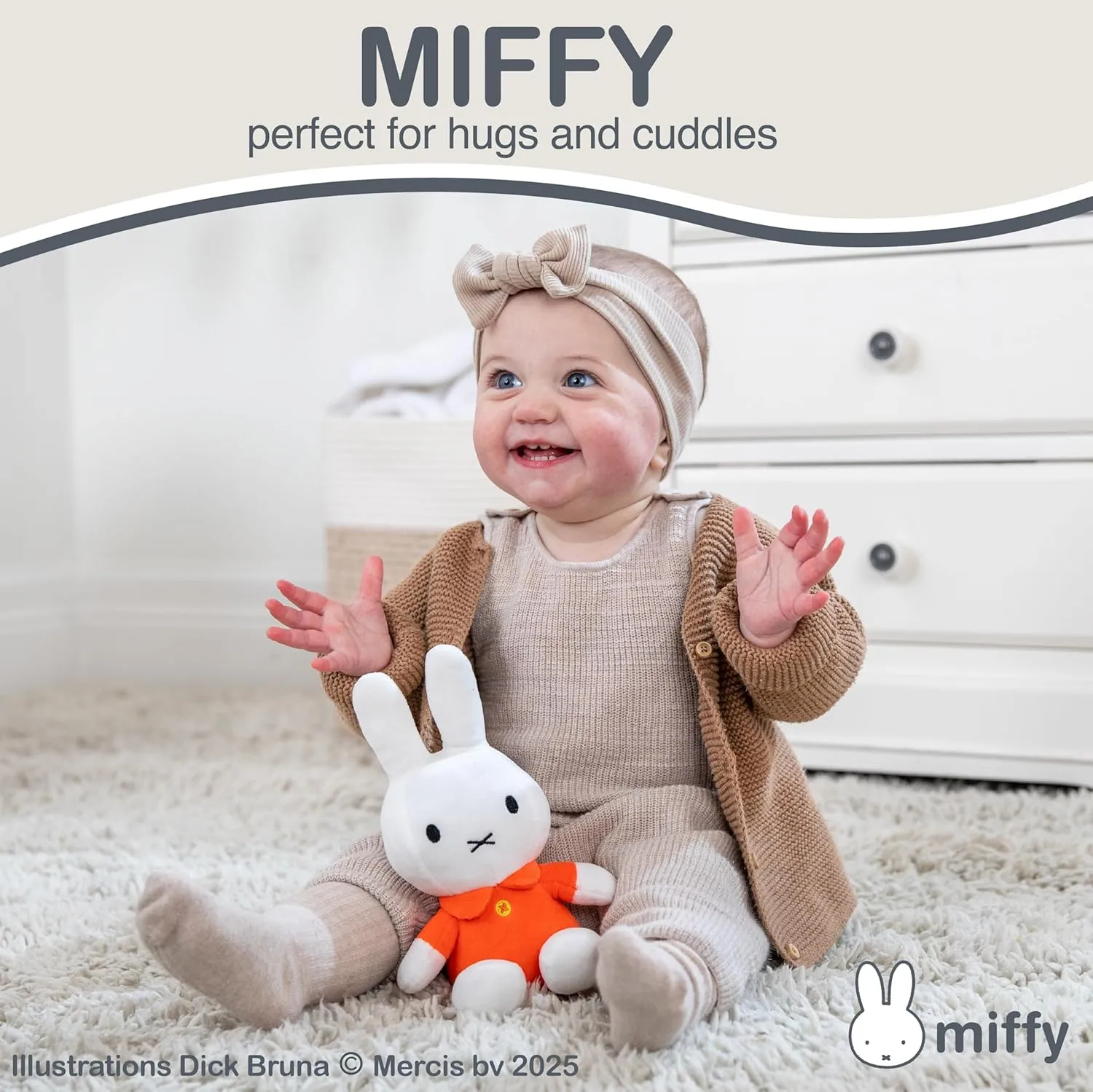 KIDS PREFERRED Miffy Plush Toy, 8 Inch Sitting Dutch Bunny Plush from Dick Bruna, Soft Boa Rabbit Bunny Stuffed Animal Plushie Doll for Girls and Boys