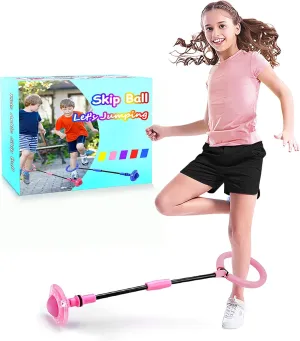 Kids Skip Ball,Foldable Ankle Skip Toys Flashing Jumping Ring Colorful Sports Swing Ball Fitness Fat Burning Jump Rope Exercise Skipping Toy for Kids (Pink)