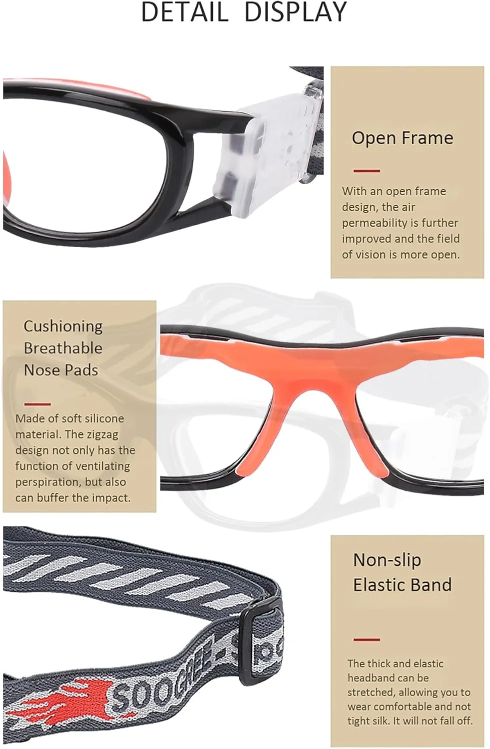 Kids Sport Goggles Glasses,Protective Eyewear Goggles,Eye Safety Glasses,Replaceable to Prescription Lenses Age 8-16