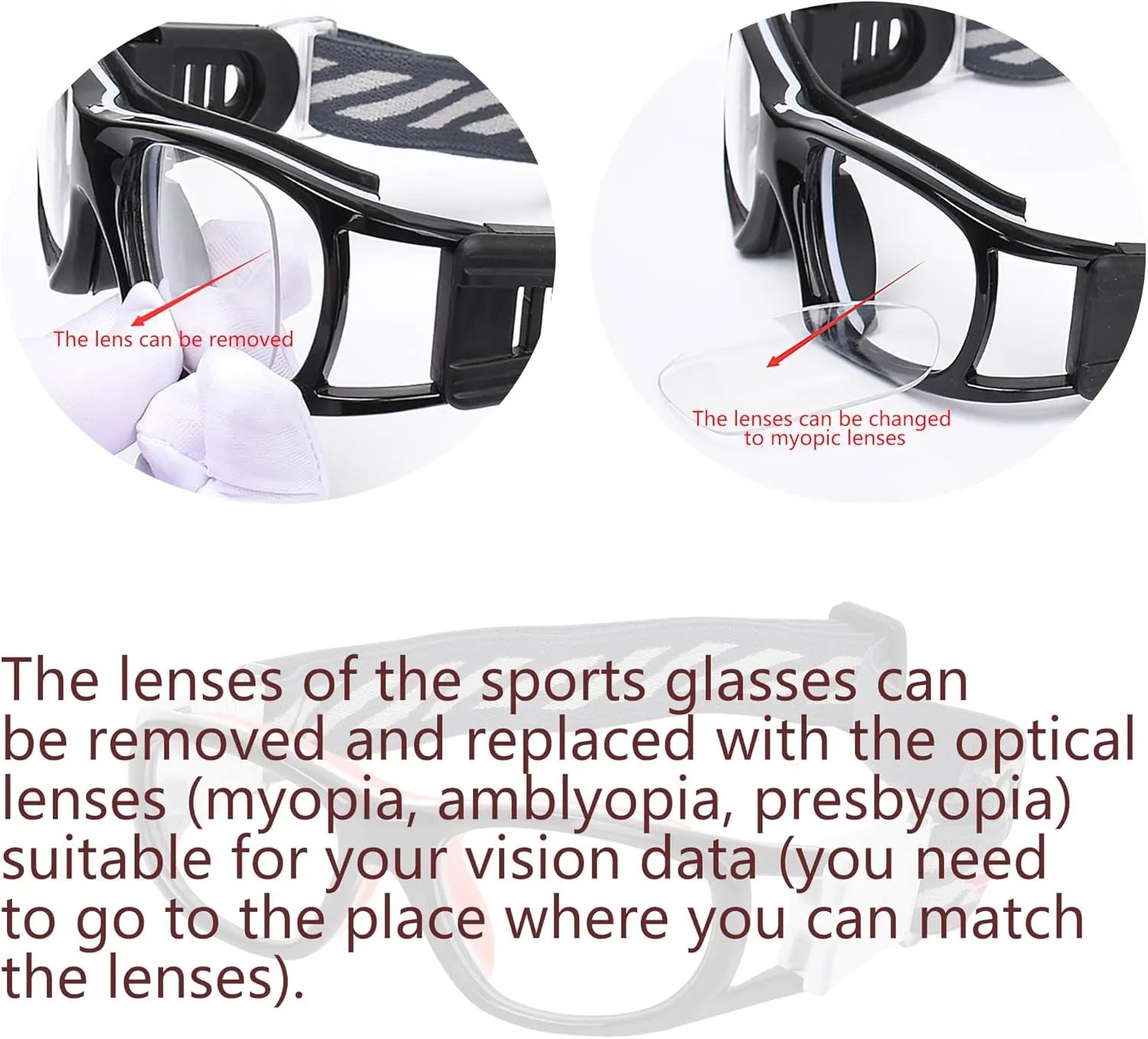 Kids Sport Goggles Glasses,Protective Eyewear Goggles,Eye Safety Glasses,Replaceable to Prescription Lenses Age 8-16