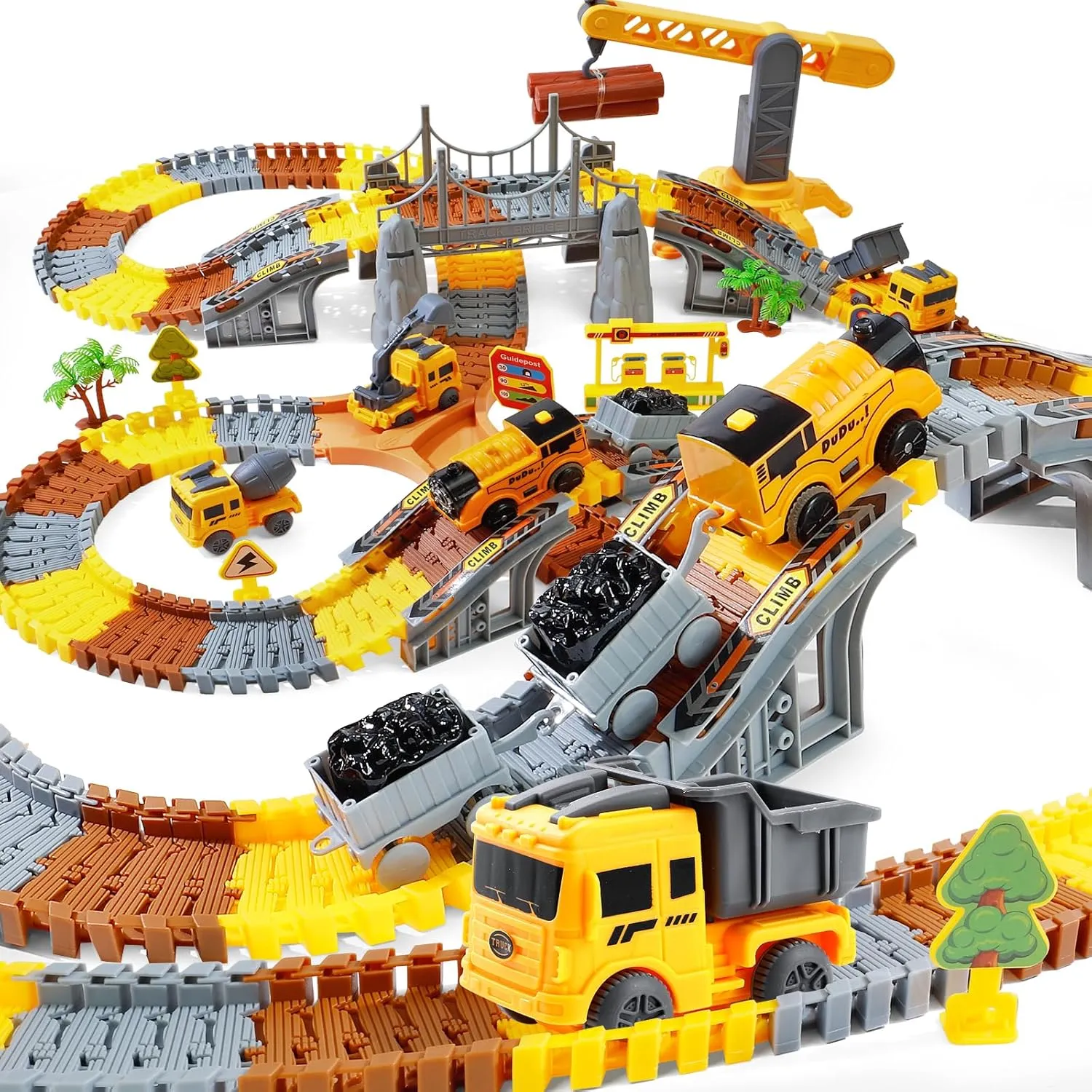 Kids Toys, 281 PCS Race Tracks Construction Toys for 3 4 5 6 7 8 9 Year Old Boys Girls, 4 PCS Truck Car, Tower Crane, Toddler Toys for 4-6, Christmas Birthday Gifts for Age 3-5, Engineer Building Game