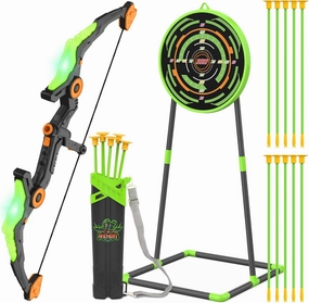 Kids Bow and Arrow Set with LED Flash Lights, 10 Suction Cup Arrows, Quiver and Fluorescence Standing Target-Perfect Indoor and Outdoor Archery Set Toy Gift for Boys and Girls Ages 4-12
